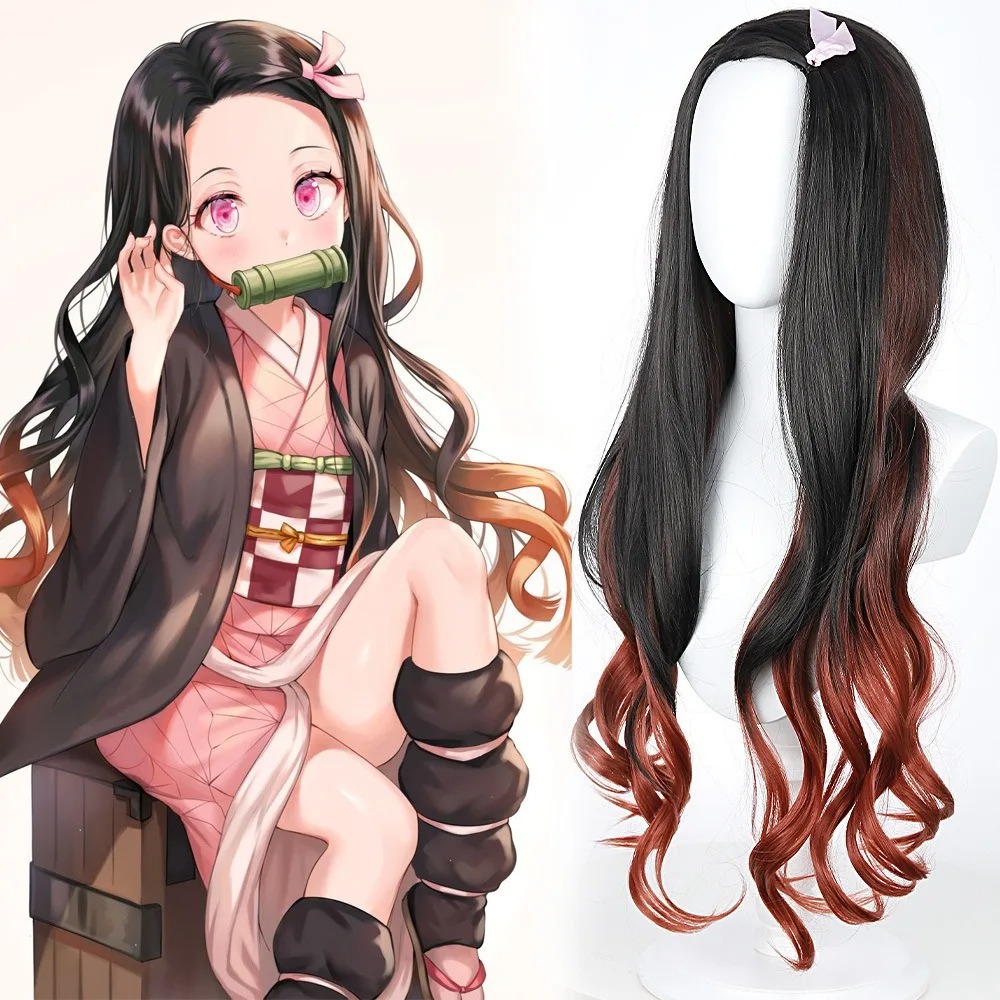 Black Dark Red Gradient Color  - đánh giá và giá Anime Cosplay Long Black Hair
